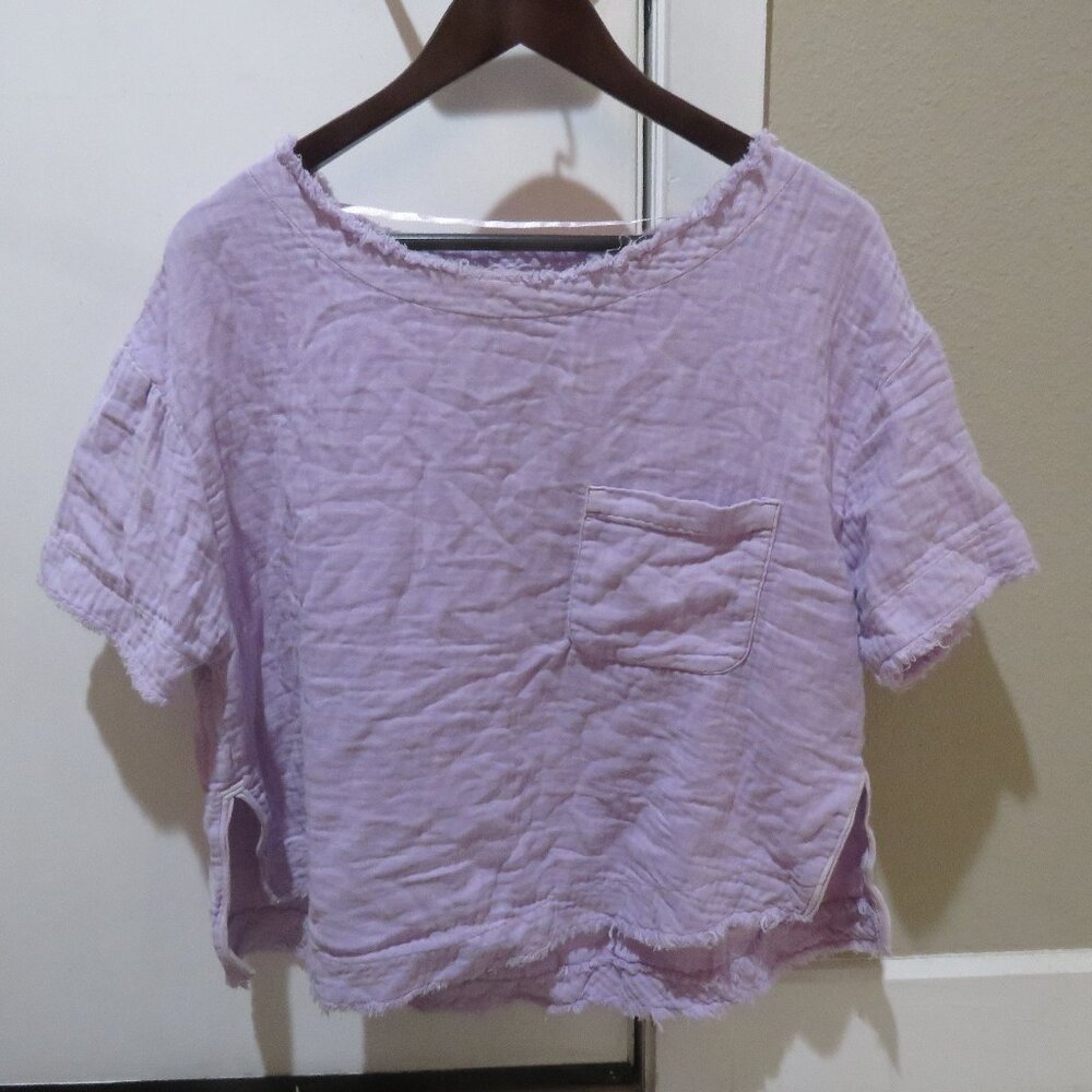FREE PEOPLE WE THE FREE Palo Alto Textured Gauzy Cotton Oversize Pocket Top Boho - Picture 2 of 13